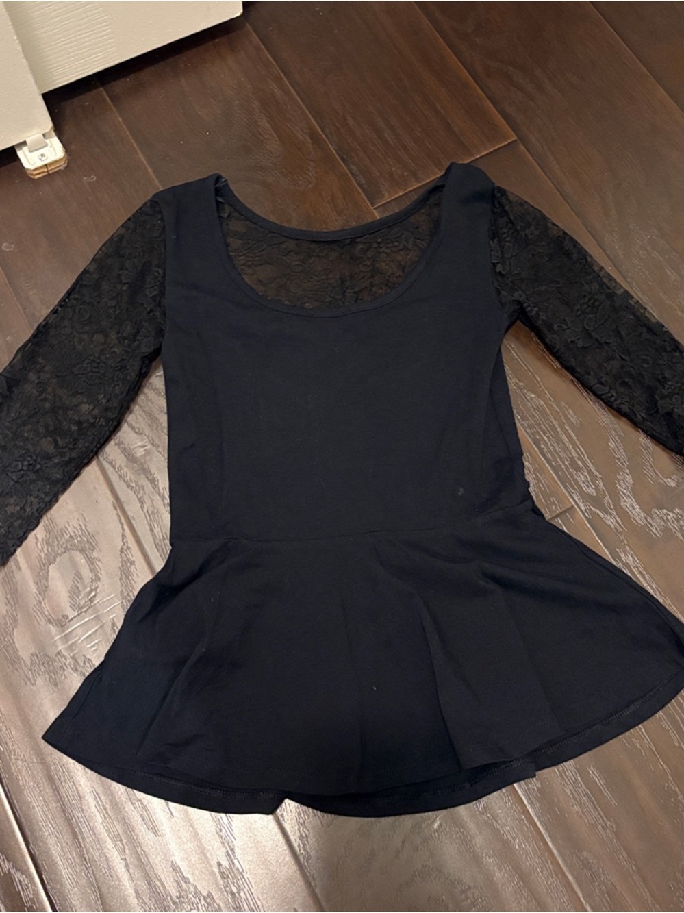 Express Black Lace-Sleeve Peplum Top